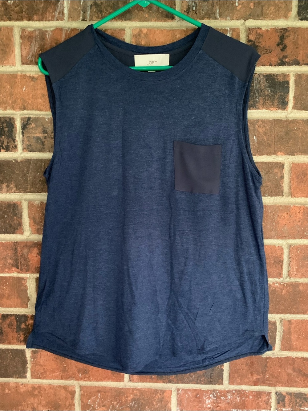 LOFT Navy Sleeveless Pocket Tee with Shoulder Panels
